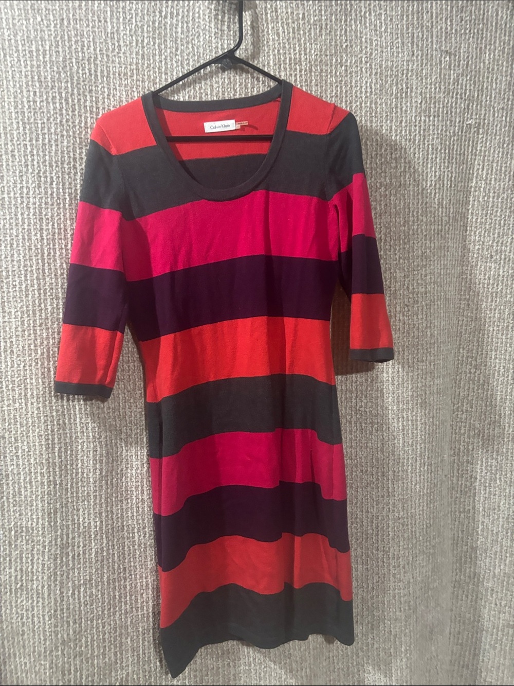 Calvin Klein Black, Red and Pink Striped Midi Dress